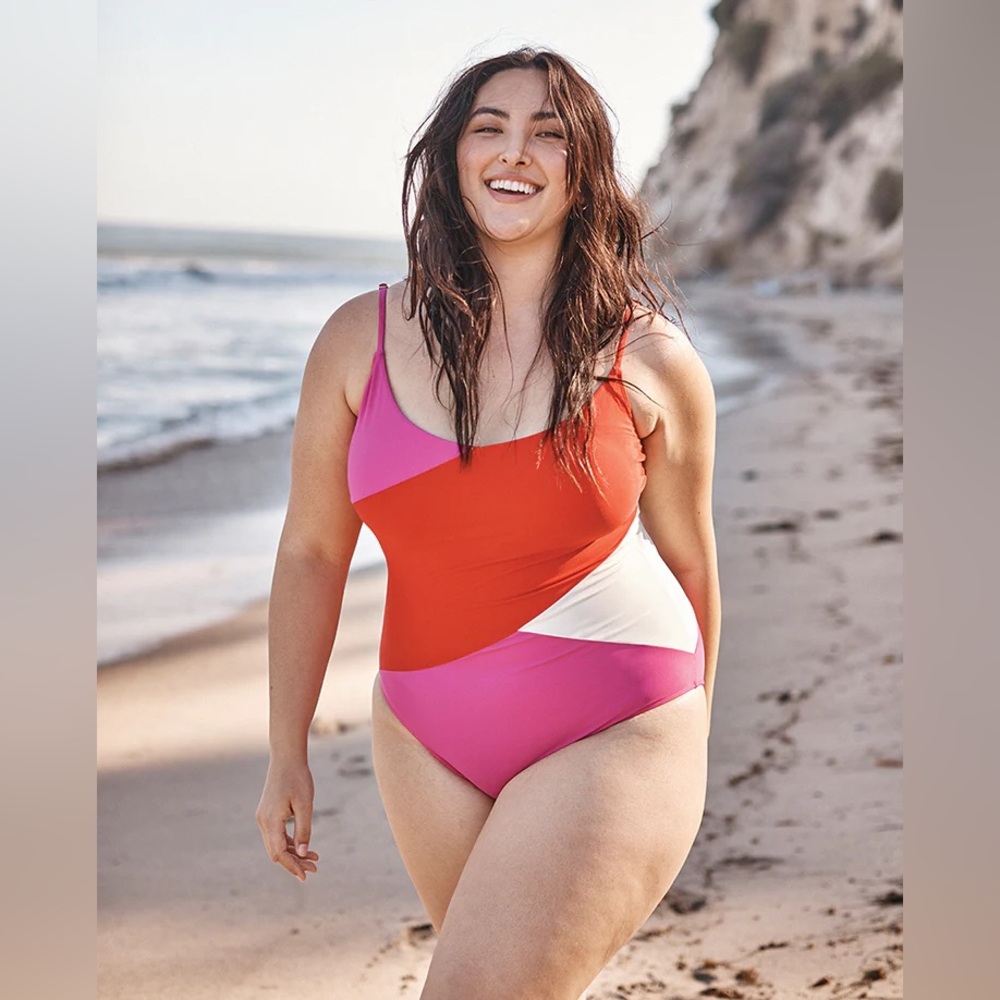 NWT Summersalt The Marina One-Piece in Lava, Hibiscus & White Sand sz 10